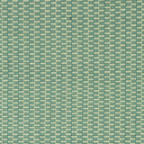 Detail of a hand-woven cotton fabric in a grid pattern in sage and teal.