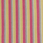 Detail of a hand-woven cotton fabric in a stripe pattern in shades of pink, yellow, red and brown.