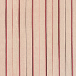 Detail of a hand-woven cotton striped fabric in cream brown, red and pink.