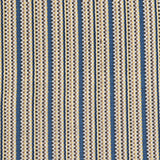 Detail of a hand-woven cotton fabric in an intricate gridded stripe pattern in shades of blue, brown, yellow and white.