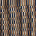 Detail of a hand-woven cotton fabric in an intricate grid pattern in shades of brown, navy and cream.