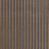 Detail of a hand-woven cotton fabric in an intricate grid pattern in shades of brown, navy and cream.