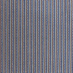 Detail of a hand-woven cotton fabric in an intricate grid pattern in shades of blue, tan, teal and white.