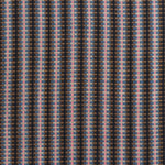 Detail of a hand-woven cotton fabric in an intricate stripe pattern in shades of brown, navy, pink and white.