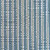 Detail of a hand-woven cotton striped fabric in blue, green cream and navy.