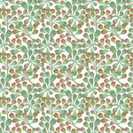 Patterned paper with green and red leaves on a white background