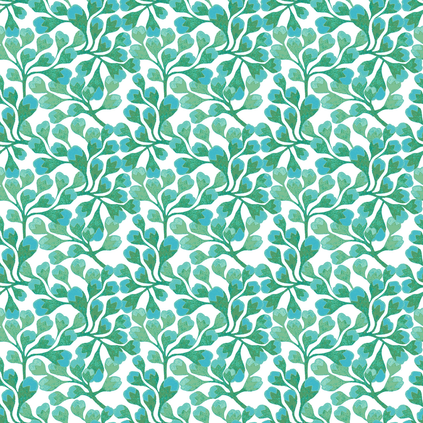 Pattern of green leaves on a white background