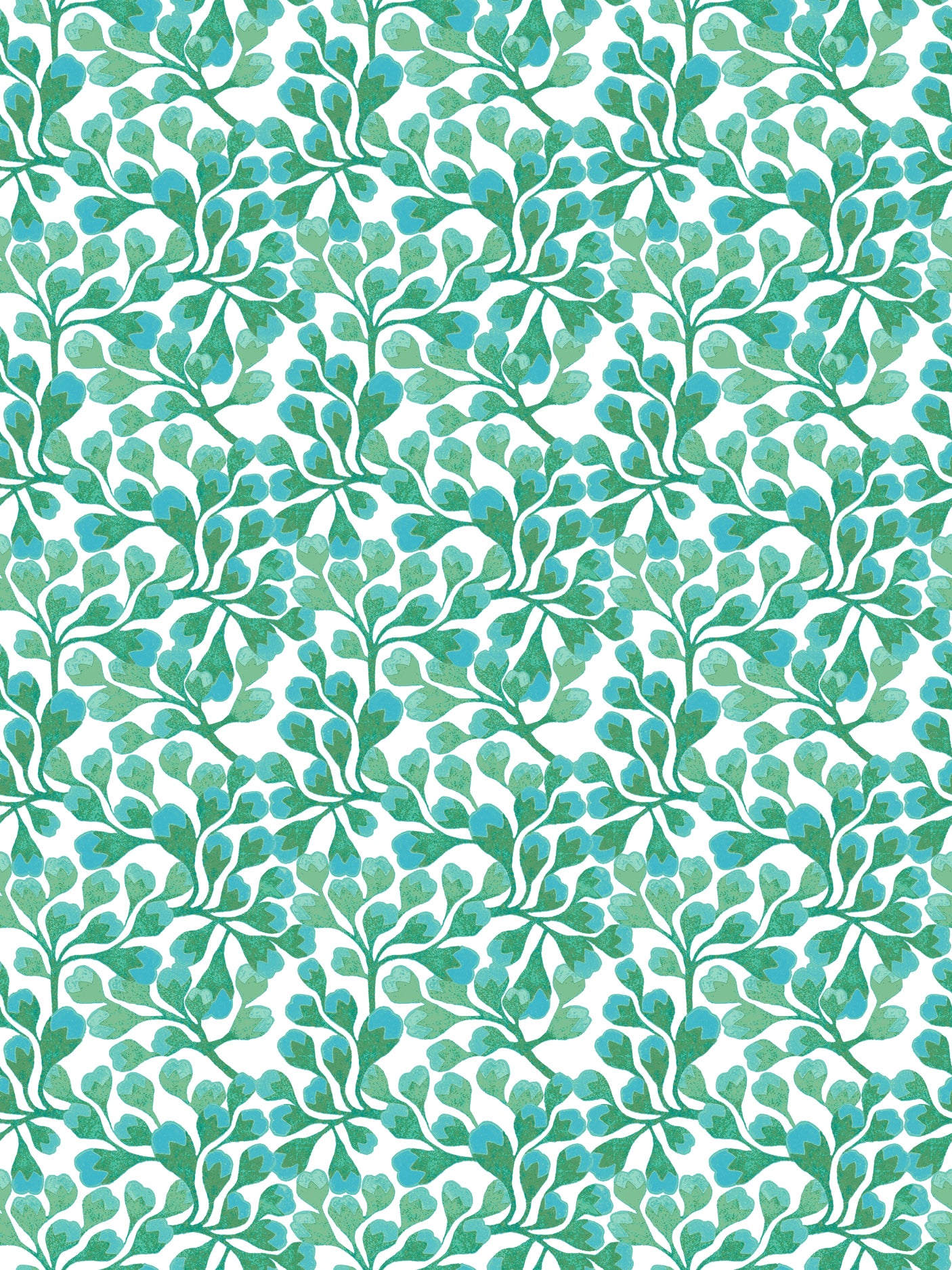 Pattern of green leaves on a white background