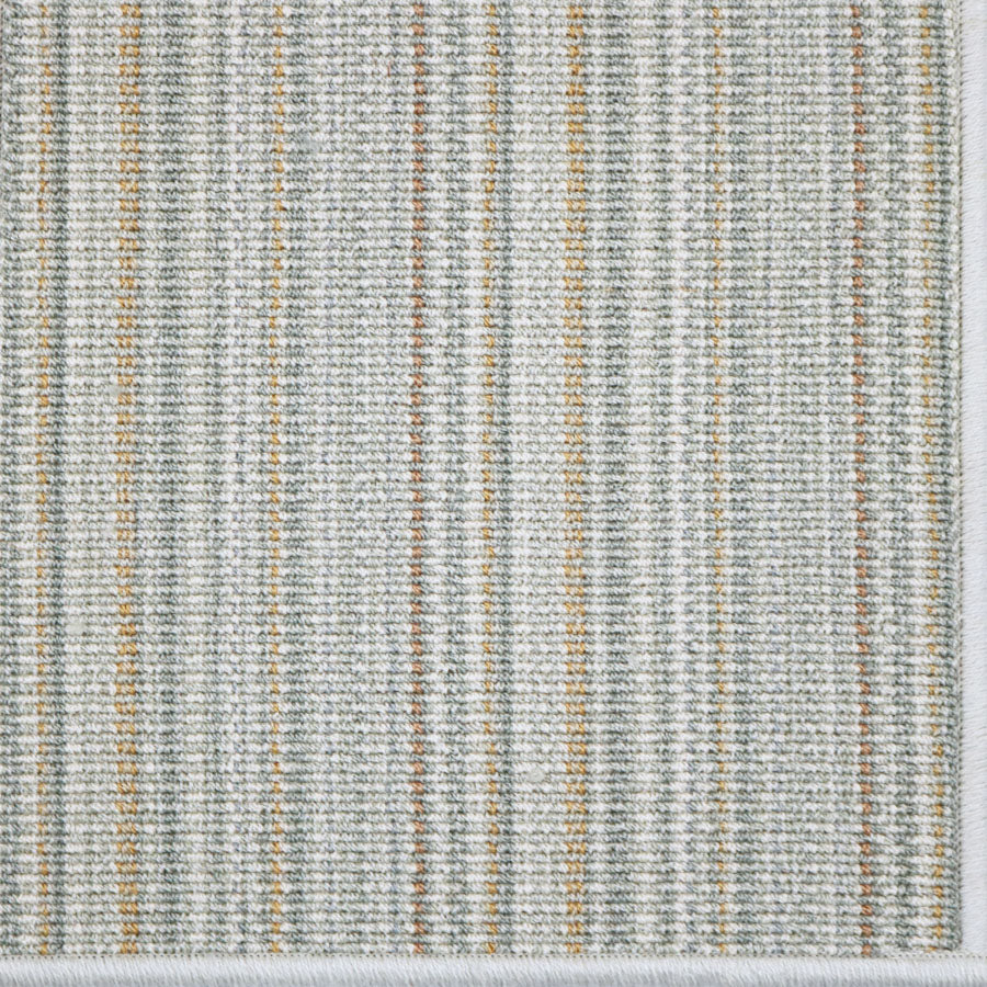 Broadloom carpet with vertical stripes in gray, green and tan tones