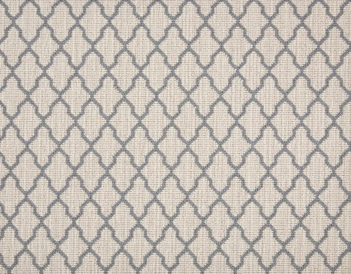 Broadloom carpet swatch in geometric pattern light grey color