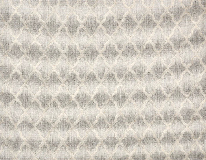 Broadloom carpet swatch in geometric pattern light grey color