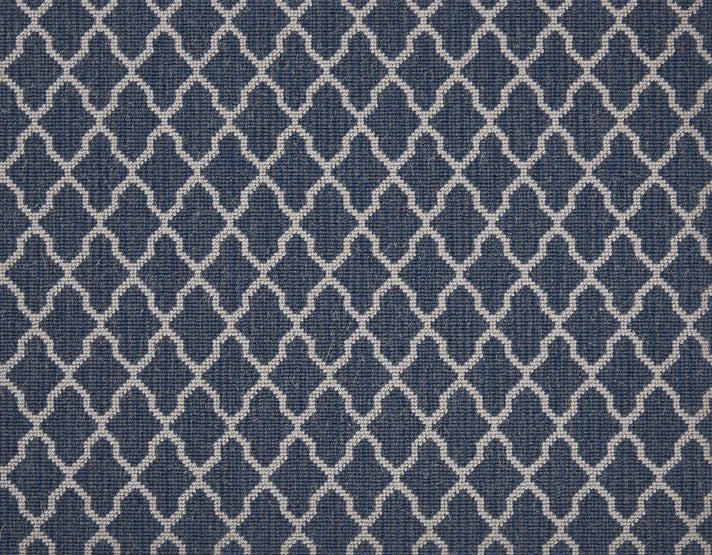 Broadloom carpet swatch in geometric pattern blue color