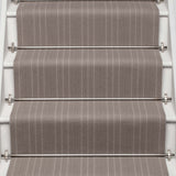 Striped flatweave runner in light grey on white staircase