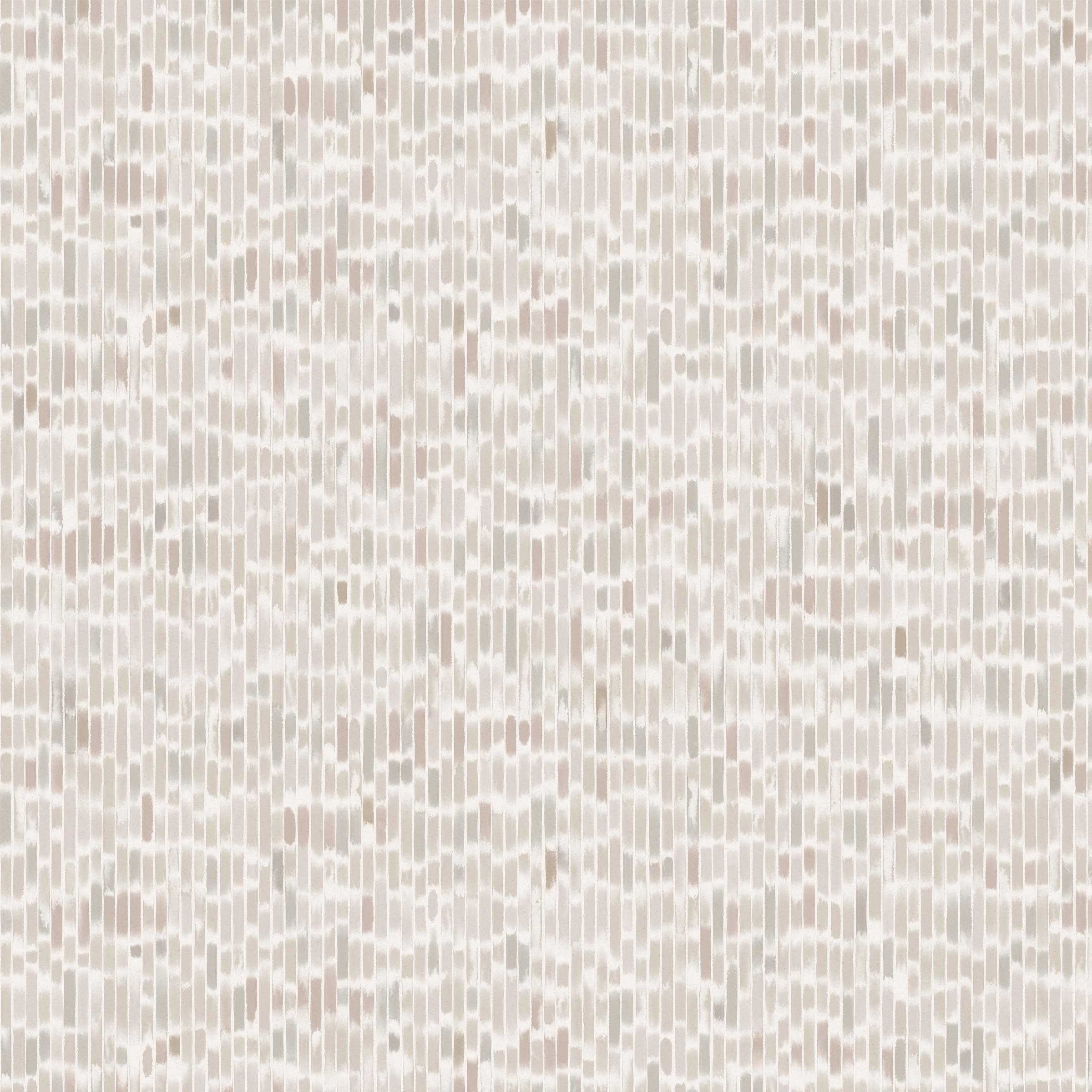 Detail of wallpaper in a linear check pattern in shades of greige on a cream field.