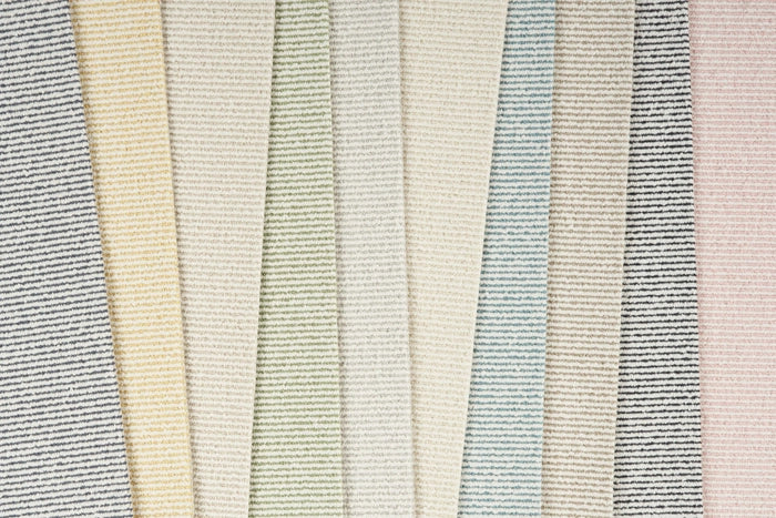Striped broadloom swatches in various neutral colors