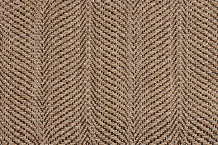 Close-up of a textured brown rug with a herringbone pattern