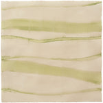 Sheet of hand-painted wallpaper with an irregular combed stripe pattern in olive on a cream field.