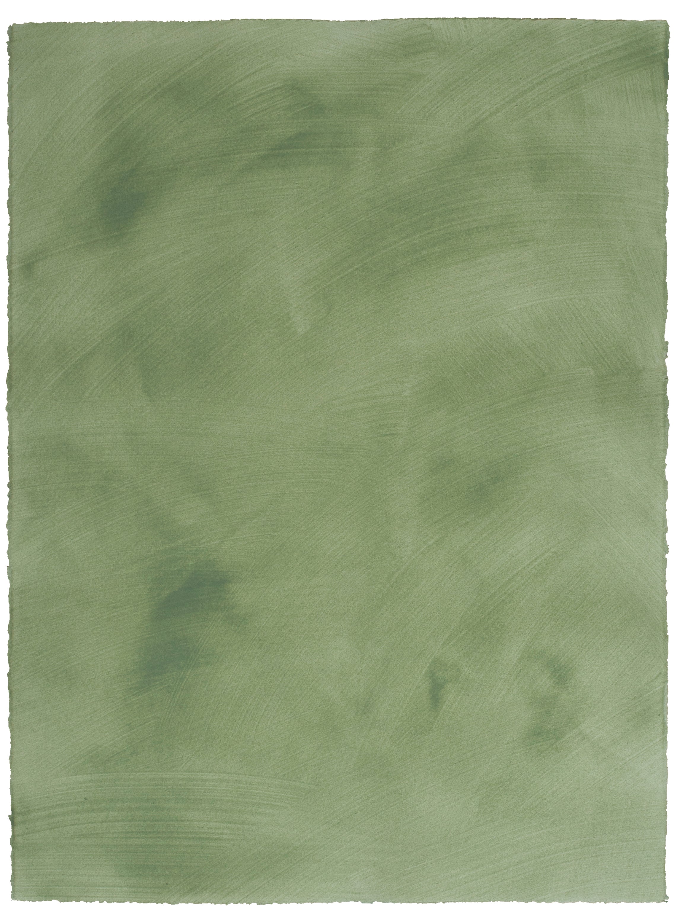 Sheet of hand-painted wallpaper in olive with an irregular brushed texture.