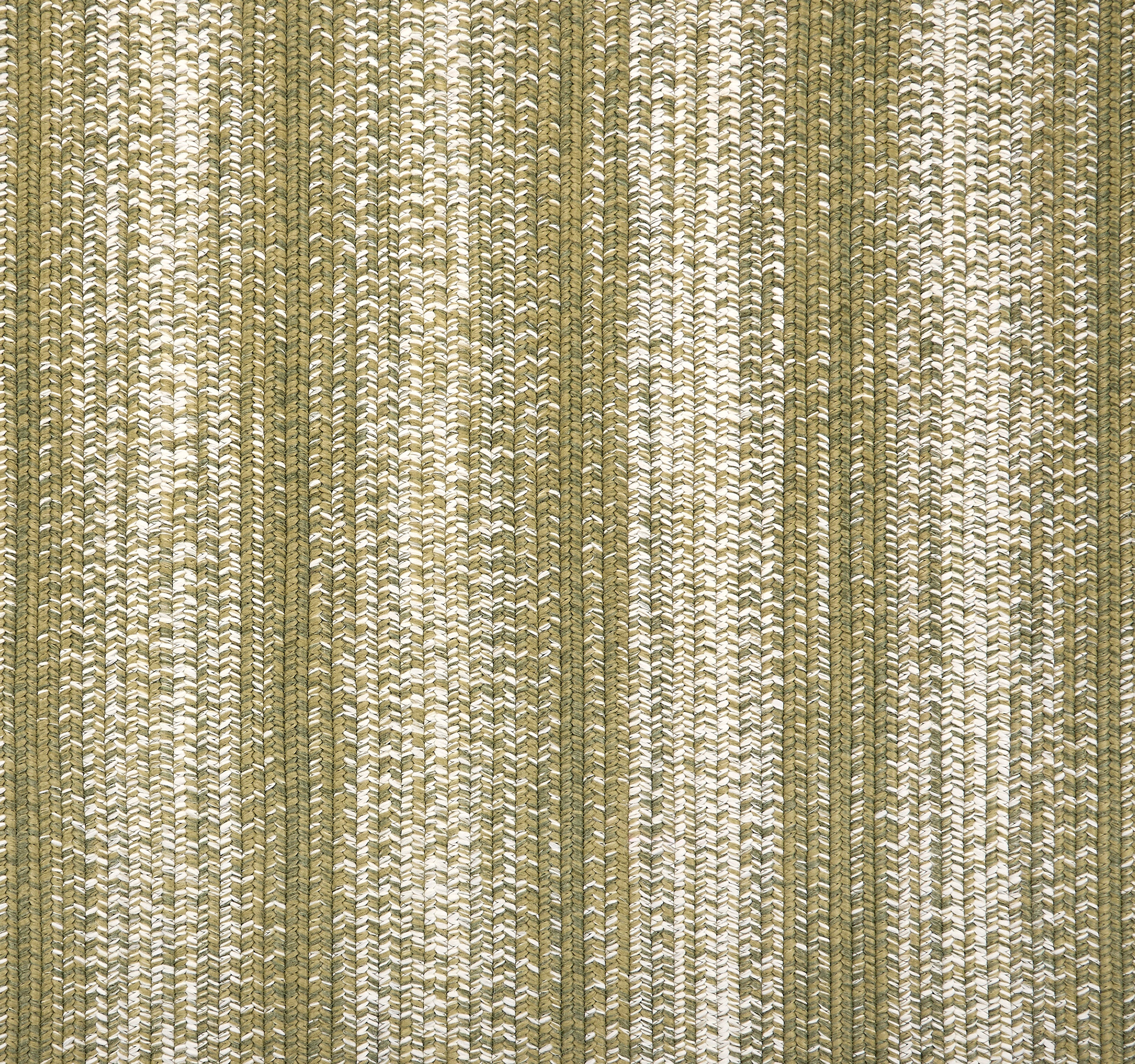 Broadloom carpet in a textural braided stripe in cream and green.