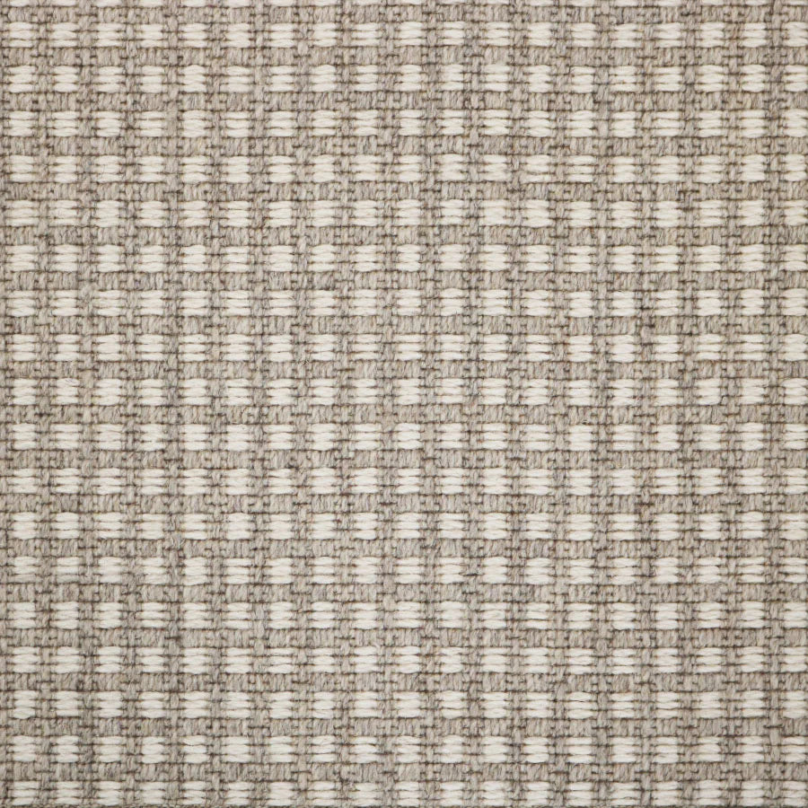 Broadloom carpet swatch in checkered pattern light neutral color