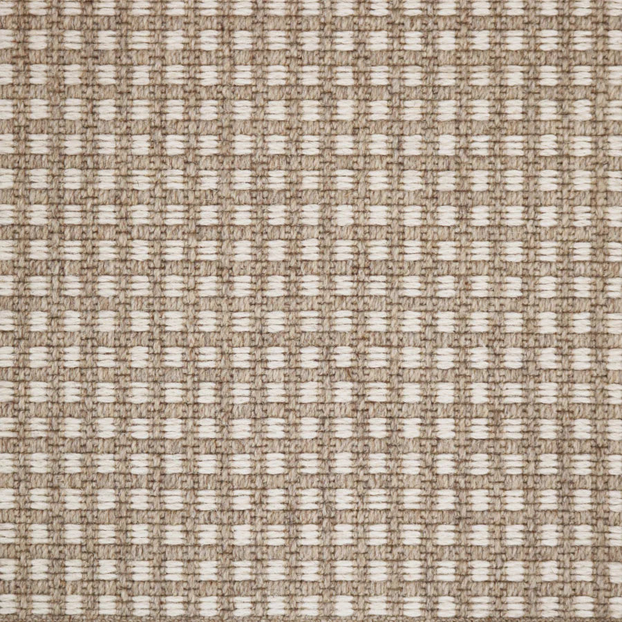 Broadloom carpet swatch in checkered pattern tan color