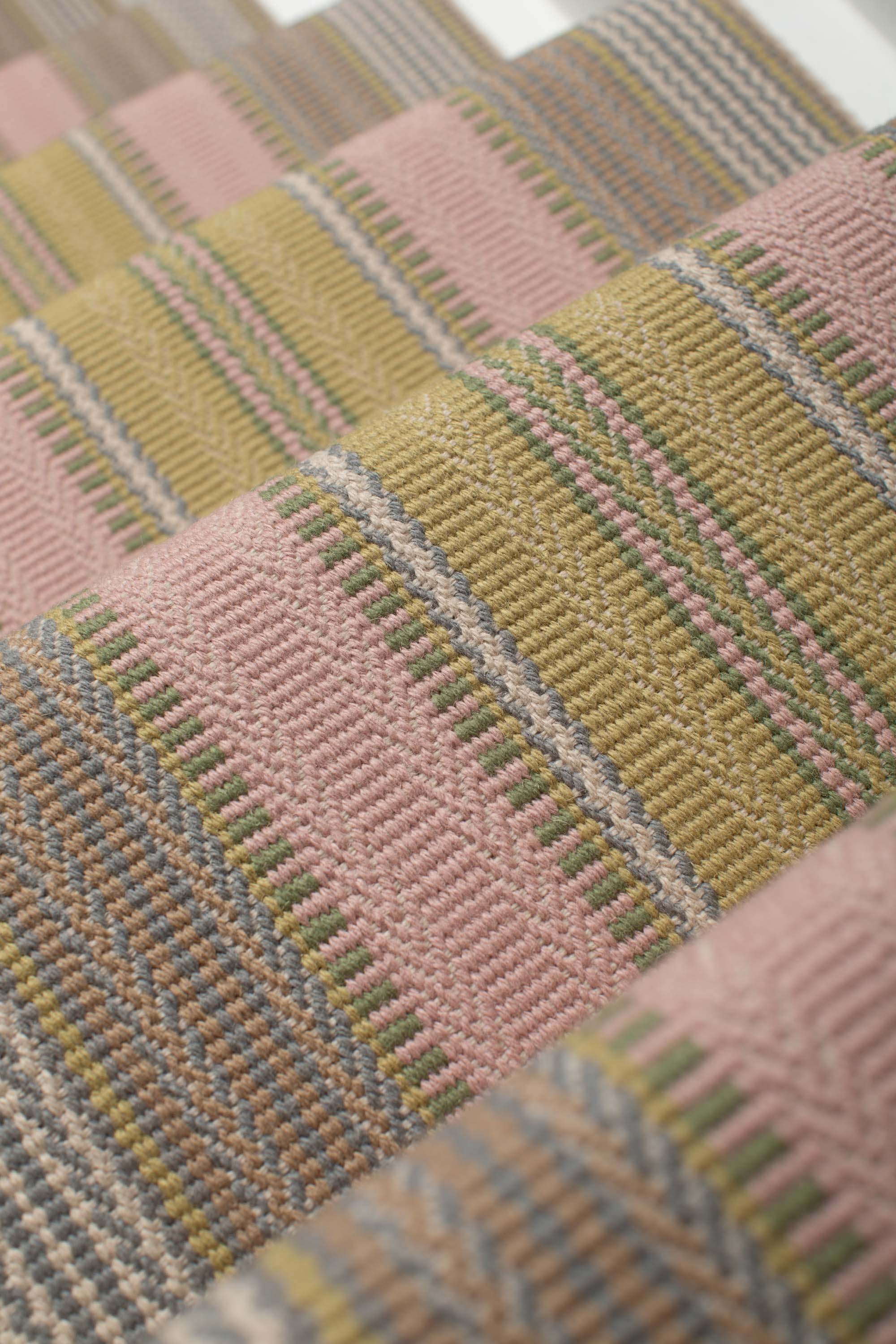 Striped flatweave runner in pink and sage