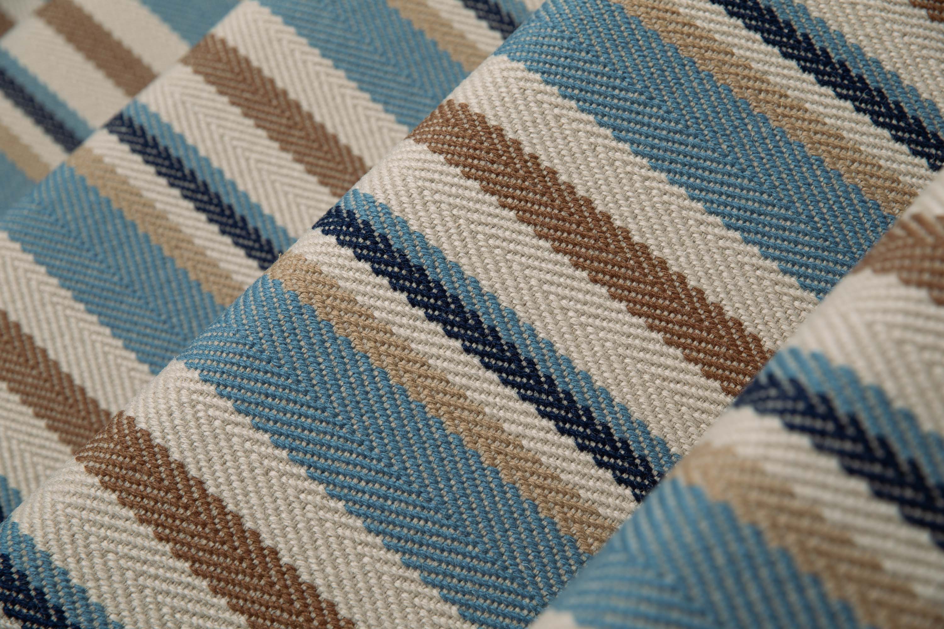 Striped flatweave runner in blue tan cream and black 