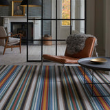 Striped flatweave runner in blue yellow red and black white