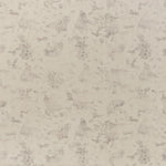 Printed linen fabric in a repeating flower and butterfly pattern in misty brown on a cream field.