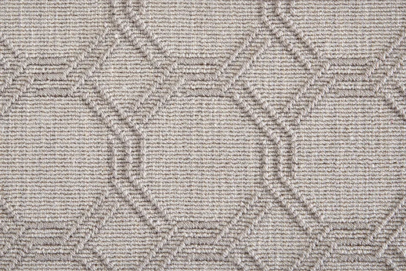 Broadloom carpet swatch in geometric pattern medium grey color