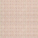 Patterned carpet with a geometric design in pastel pink and white