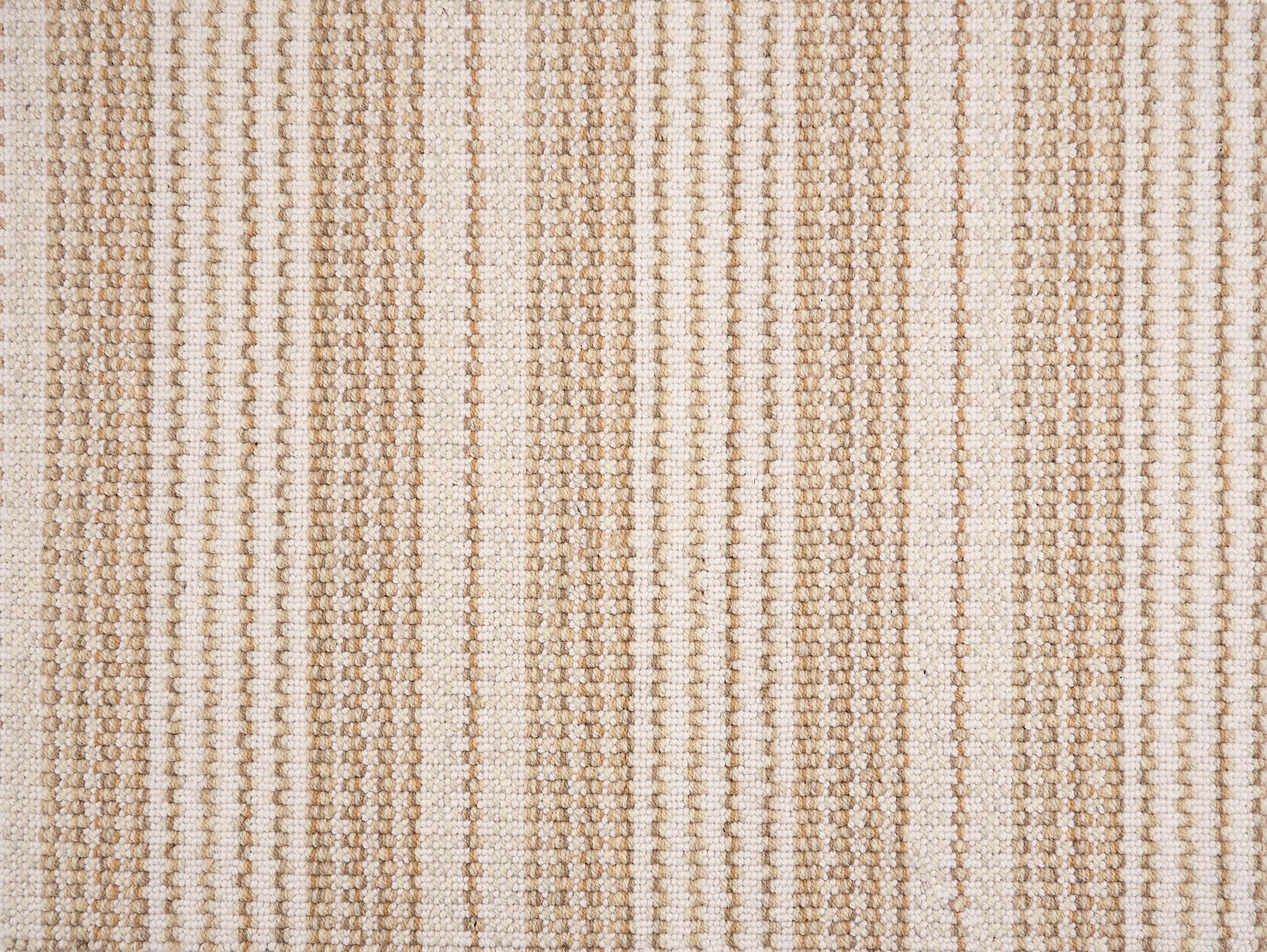 Broadloom carpet with tan and beige stripes
