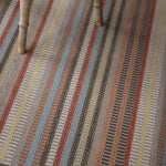 Striped flatweave runner in green and grey tan blue red and tan 