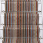 Striped flatweave runner in green and grey tan blue red and tan on white staircase