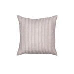 Square throw pillow with a repeating screen-printed leaf pattern in lilac on a cream field.