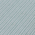 Detail of a wallpaper panel in a painterly herringbone print in turquoise on a light blue field.
