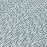 Detail of a wallpaper panel in a painterly herringbone print in turquoise on a light blue field.