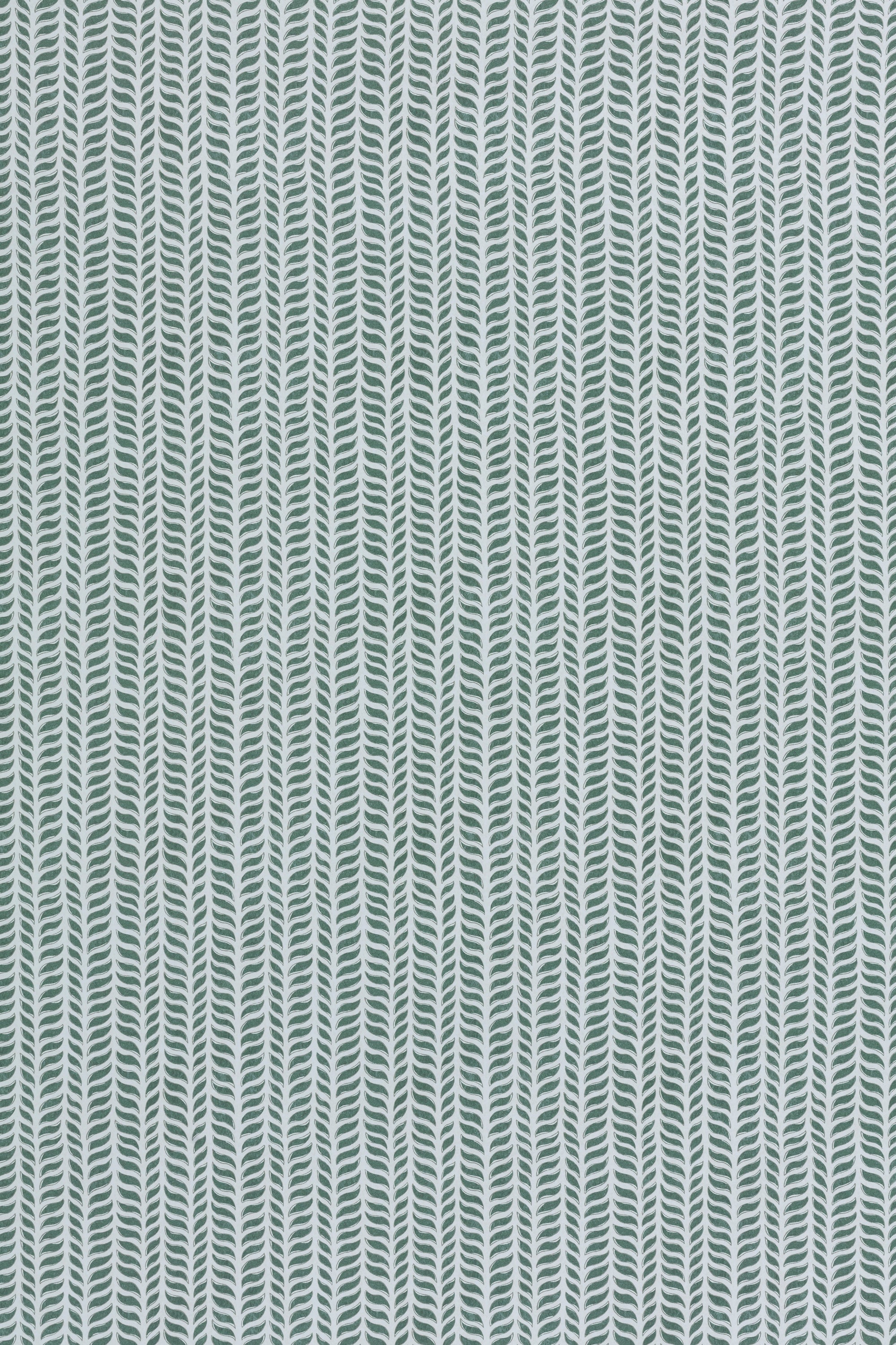 Wallpaper panel in a painterly herringbone print in olive on a light blue field.