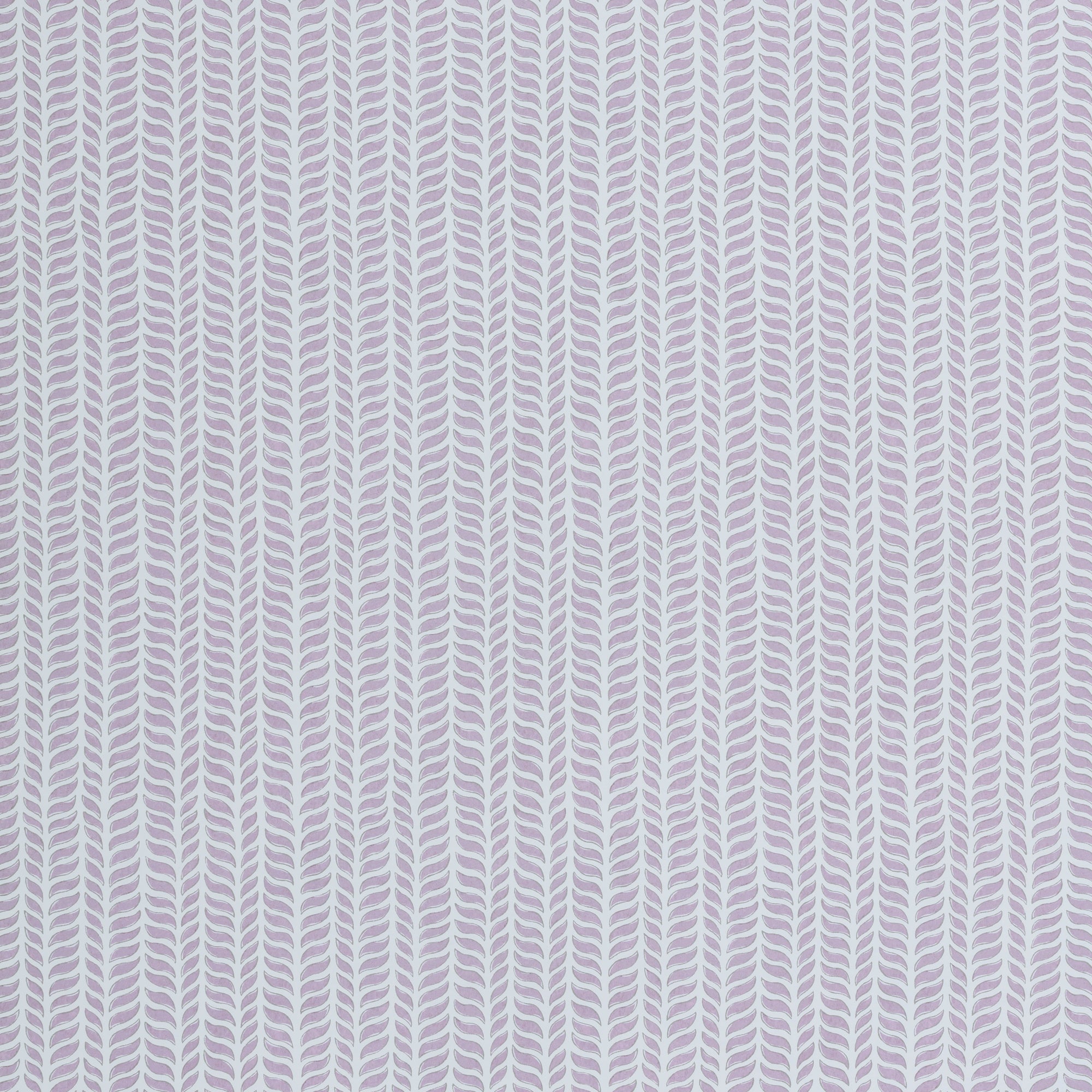 Wallpaper panel in a painterly herringbone print in purple on a light blue field.