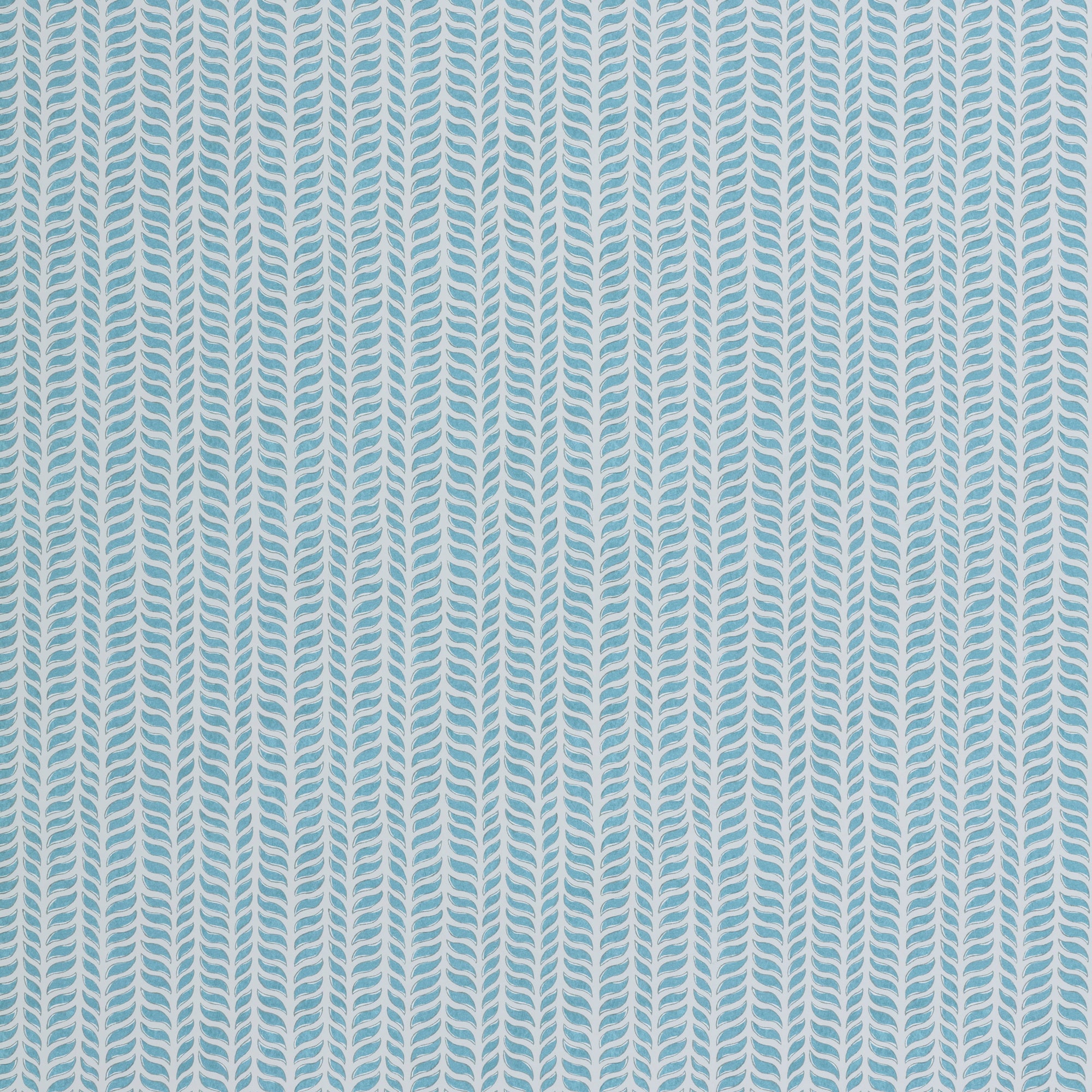 Wallpaper panel in a painterly herringbone print in sky blue on a light blue field.