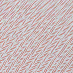 Detail of a wallpaper panel in a painterly herringbone print in pink on a light blue field.