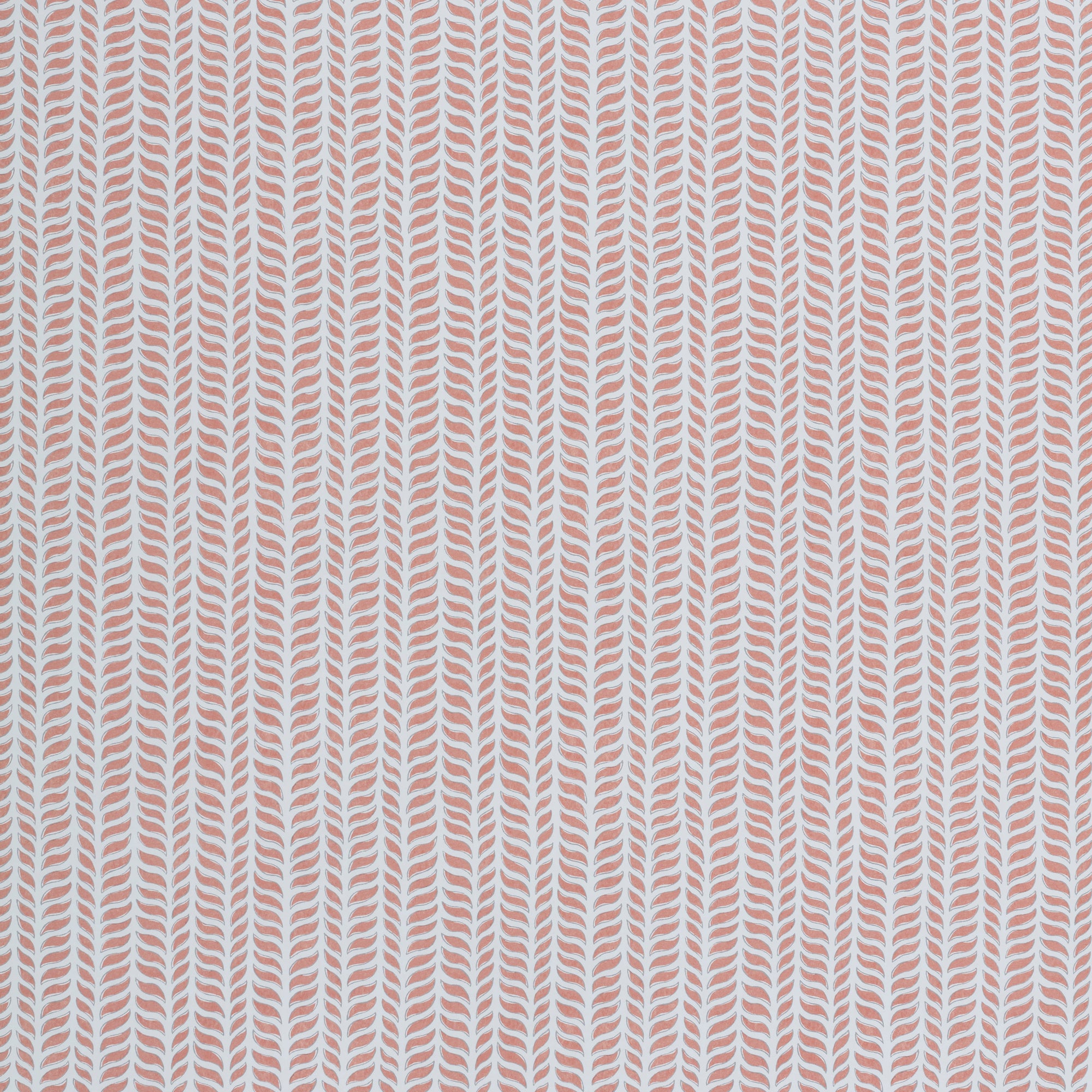 Wallpaper panel in a painterly herringbone print in pink on a light blue field.