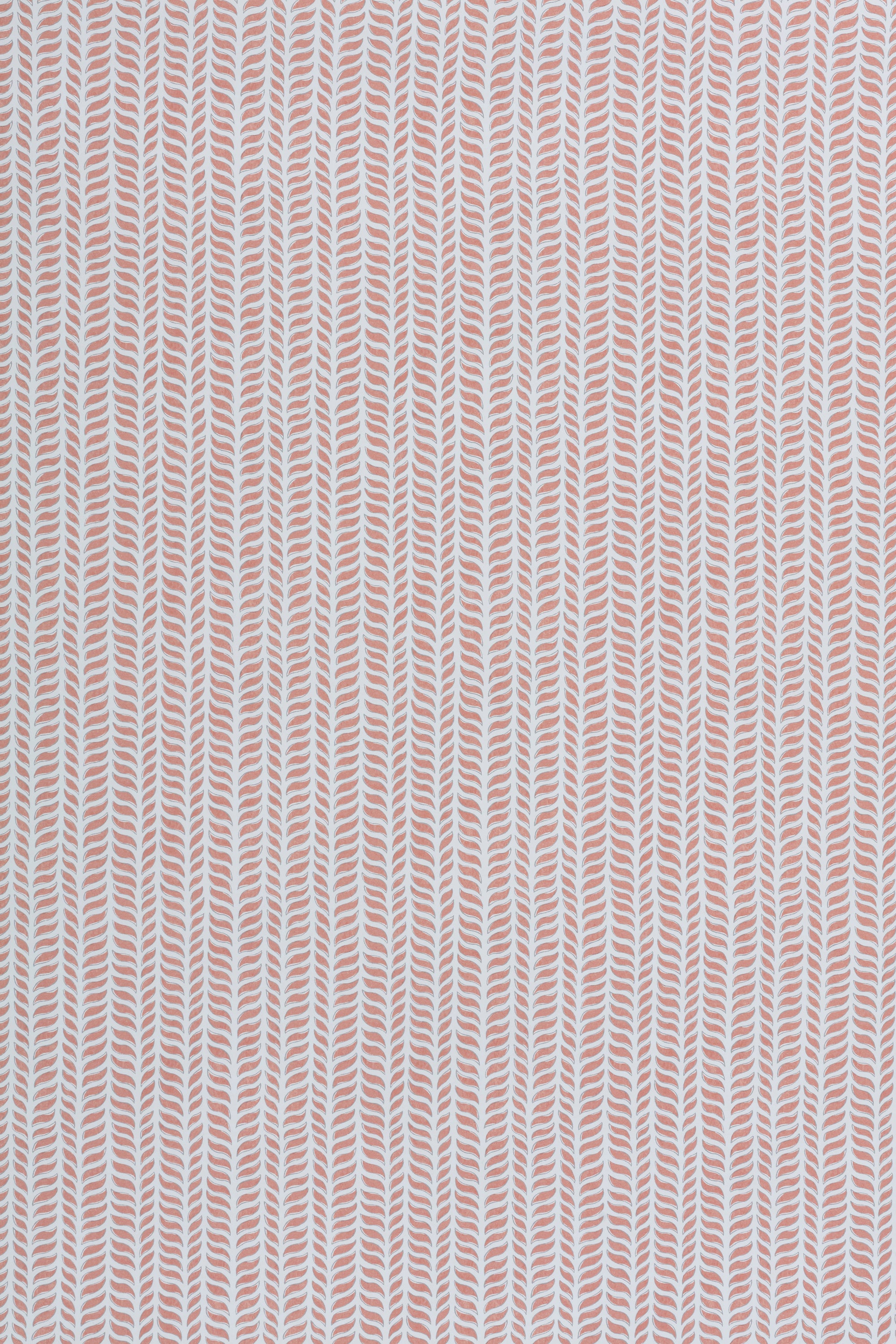 Wallpaper panel in a painterly herringbone print in pink on a light blue field.