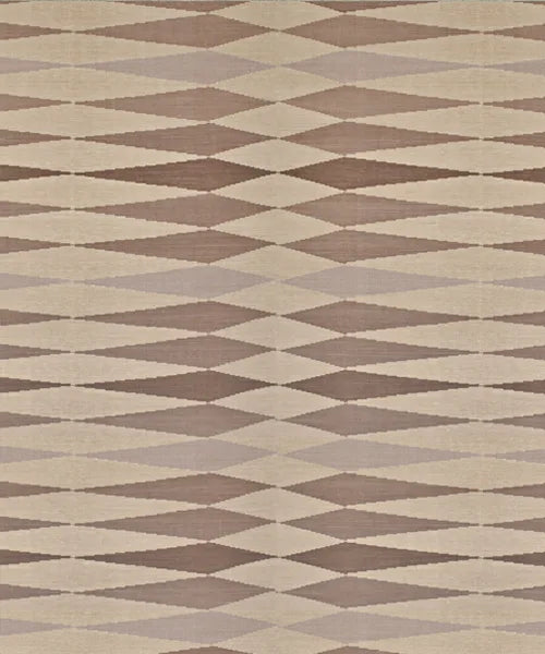 Patterned carpet with brown and beige diamond shapes