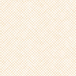 Detail of fabric in a painterly grid pattern in gold on a white field.