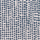 Detail of wallpaper in a painterly dotted print in indigo on a white field.