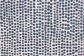 Detail of wallpaper in a painterly dotted print in indigo on a white field.