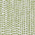 Detail of wallpaper in a painterly dotted print in green on a white field.