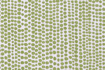 Detail of wallpaper in a painterly dotted print in green on a white field.
