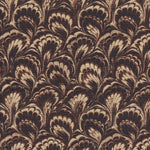 Detail of fabric in a marbled paint print in shades of brown and tan.